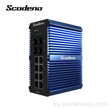 Scodeno Layer2 4 GIGABIT SFP 4GX 8 GT Solución de red de carril DIN administrada vigilancia IP50 con conmutador Ethernet industrial POE